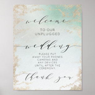 Abstrakte Aqua Ombre Fade mit Mattiertem Gold Glit Poster