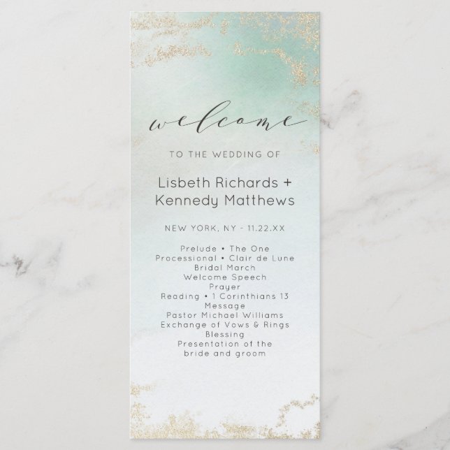 Abstrakte Aqua Ombre Fade mit Mattiertem Gold Glit Programm (Vorderseite)