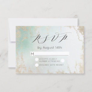 Abstrakte Aqua Ombre Fade mit Mattiertem Gold Glit RSVP Karte