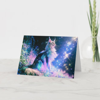 Abstrakte Aqua Rosa Magische Maine-Coon-Katze-Male Dankeskarte