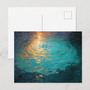 Abstrakte Aqua-Wellen mit goldenem Sonnenlicht Postkarte
