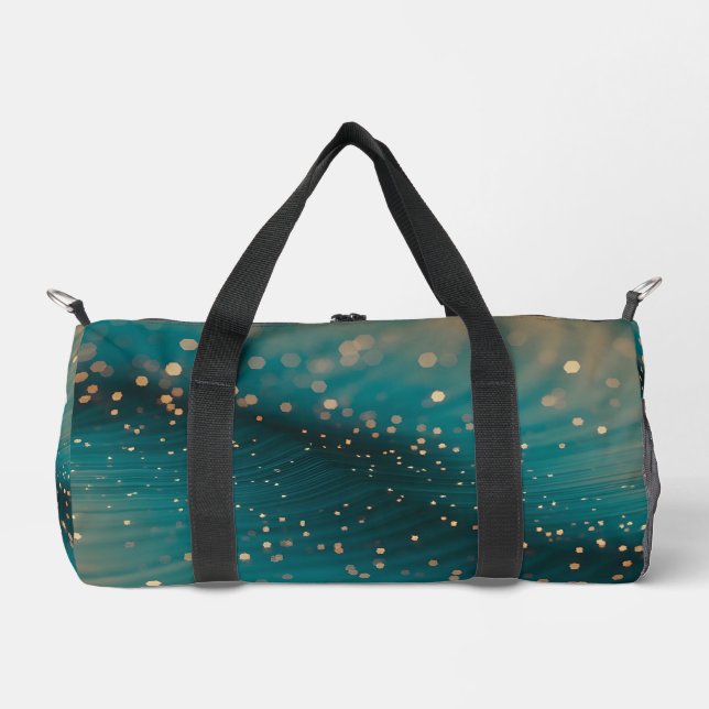 Abstrakte Aquamarin- und Goldpartikelwelle Duffle Bag (Vorderseite)