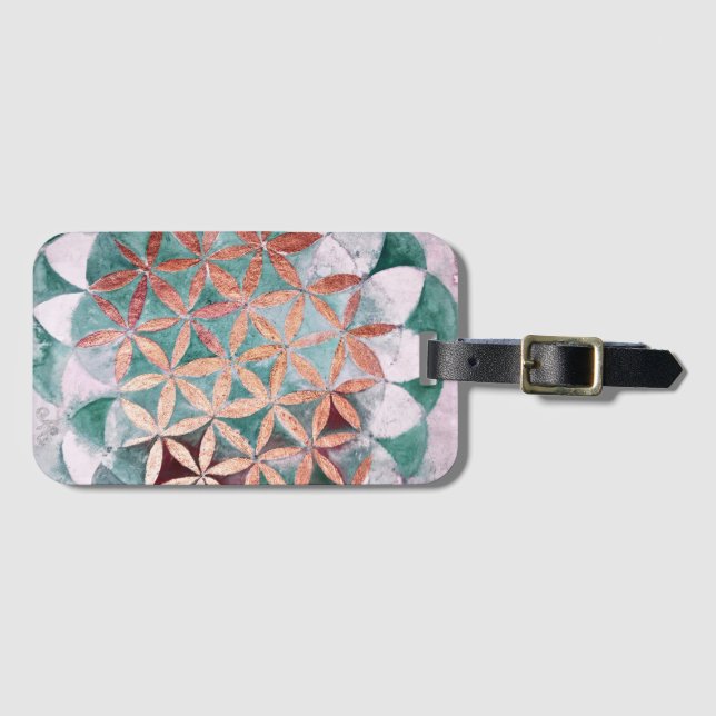 Abstrakte Aquamarine Rose Gold Watercolor Rosette  Gepäckanhänger (Vorderseite (Horizontal))