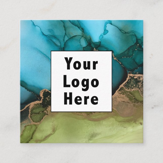 Abstrakte Aquamarine Schwarz-Metallic-Gold hinzufü Quadratische Visitenkarte (Vorderseite)