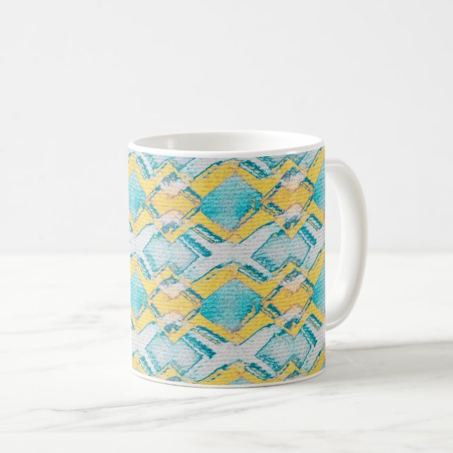 Abstrakte Aquamarine und gelbe Diamanten Kaffeetasse (VorderseiteRechts)