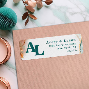 Abstrakte Aquamarine und Gold Monogramm-Rücksendea