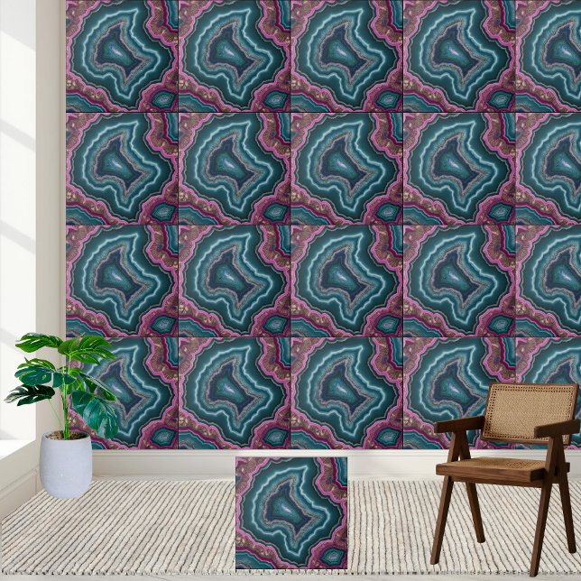 Abstrakte Aquamarine und Lila Geode-Tile Fliese (Abstract Teal and Purple Geode Tile)