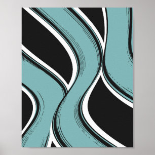 Abstrakte Aquamarine und schwarze Flussgestaltung Poster