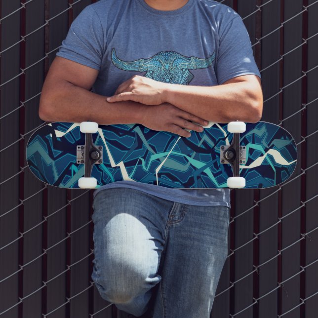 Abstrakte Aquamarine Welle Skateboard (Außenbereich 3)