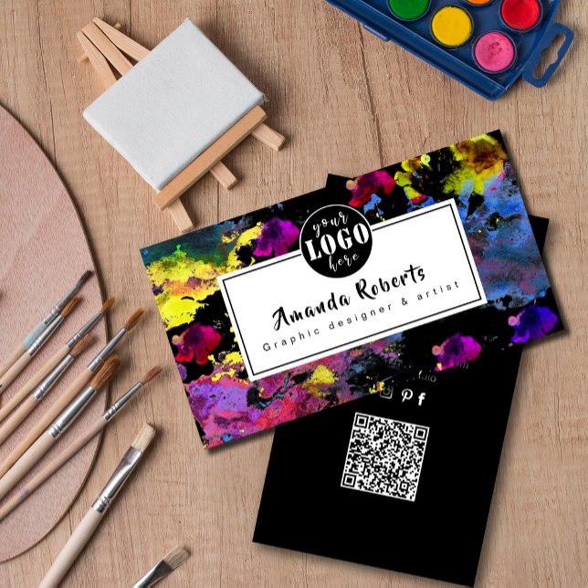 Abstrakte Aquarell-Blume Künstlerkarte Visitenkarte (Abstract watercolor flowers artist business card.#artisticbusinesscards#ModernBrightAbstractPainting)