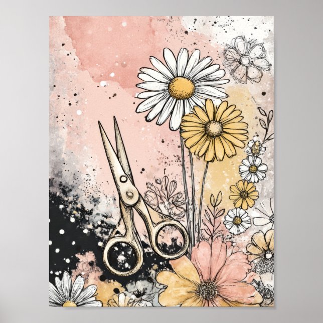 Abstrakte Aquarell-Blumenkunst Poster (Vorne)