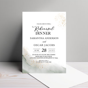 Abstrakte Aquarell-Grüne Pinselstriche & Gold Einladung