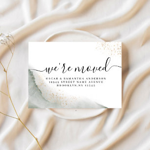 Abstrakte Aquarell-Grüntöne & Gold Ankündigungspostkarte