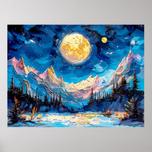 Abstrakte Aquarell-Illustration des Vollmonds über Poster