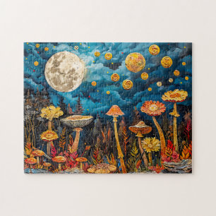 Abstrakte Aquarell-Illustration des Vollmonds über Puzzle
