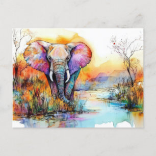 Abstrakte Aquarell Illustration eines Elefanten Postkarte