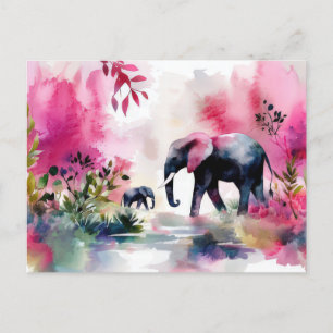 Abstrakte Aquarell Illustration eines Elefanten Postkarte