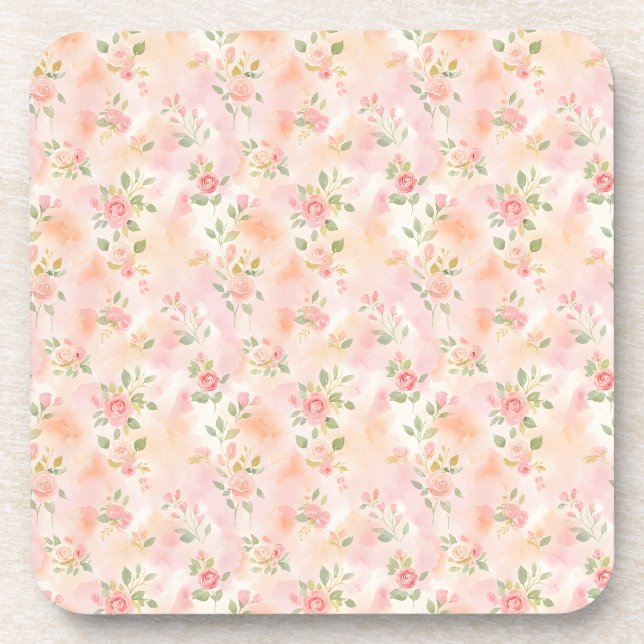 Abstrakte Aquarell Kleine Pfirsich Rosa Blumen Getränkeuntersetzer (Vorderseite)