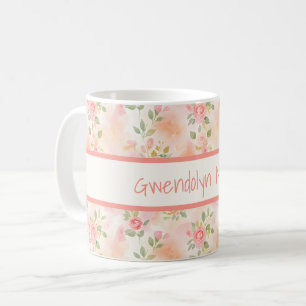 Abstrakte Aquarell Kleine Pfirsich Rosa Blumen Kaffeetasse
