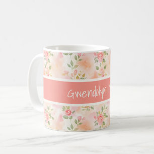 Abstrakte Aquarell Kleine Pfirsich Rosa Blumen Kaffeetasse