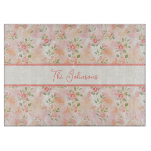 Abstrakte Aquarell Kleine Pfirsich Rosa Blumen Schneidebrett