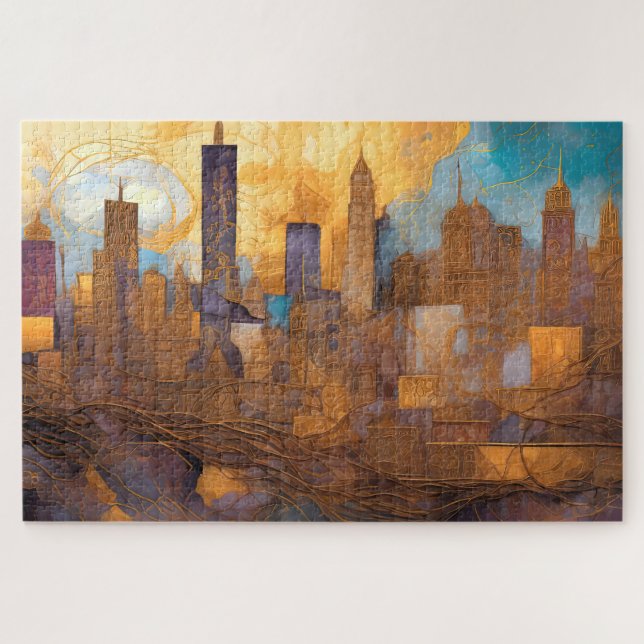 Abstrakte Aquarellbilder Dunkle Stadtbilder Puzzle (Horizontal)