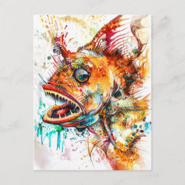 Abstrakte Aquarellbilder einer Tiefseeangel Postkarte