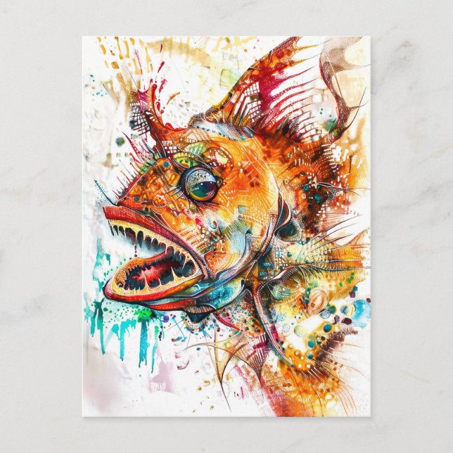 Abstrakte Aquarellbilder einer Tiefseeangel Postkarte (Vorderseite)