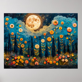 Abstrakte Aquarellbilder für Vollmond Poster
