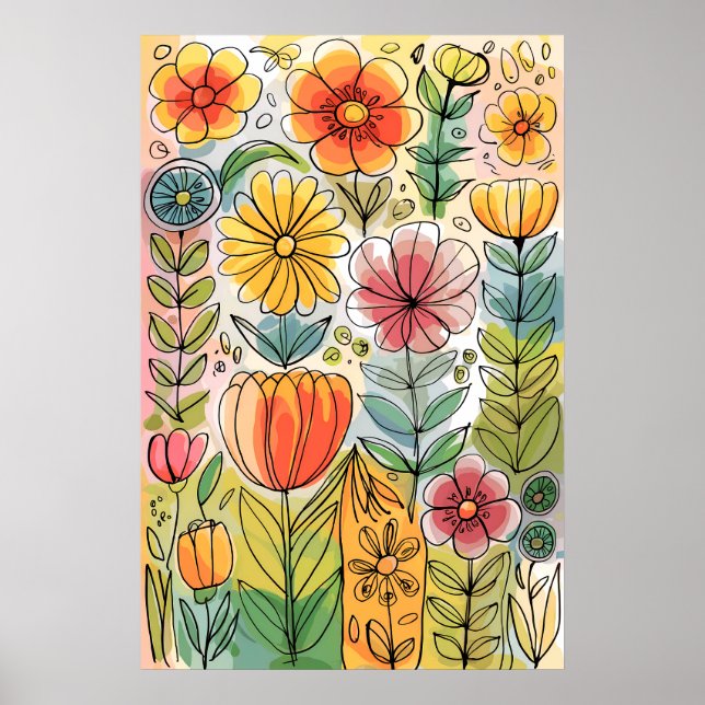 Abstrakte Aquarellbilder von Hand Gezeichnet Blume Poster (Vorne)