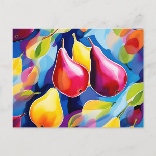 Abstrakte Aquarellbirnen mit fetten Pinselstrichen Postkarte