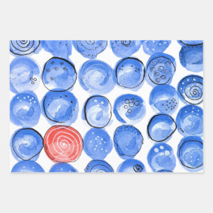 Abstrakte Aquarellblau-Punkte Geschenkpapier Set