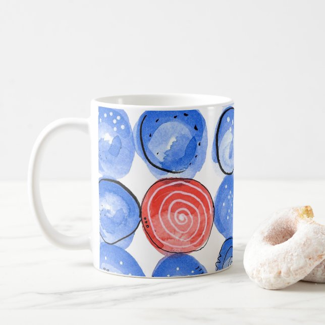 Abstrakte Aquarellblau-Punkte Kaffeetasse (Mit Donut)