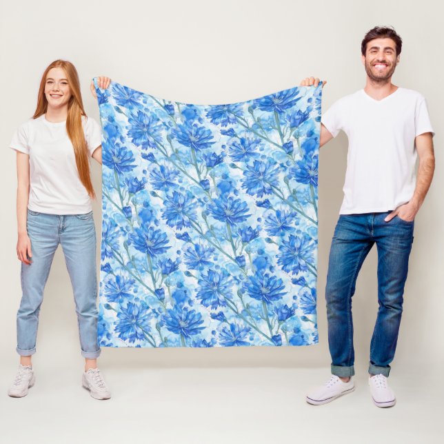 Abstrakte Aquarellblaue und weiße Blumen Fleecedecke (Beispiel)