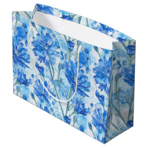 Abstrakte Aquarellblaue und weiße Blumen Große Geschenktüte