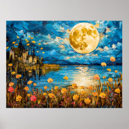 Abstrakte Aquarelldarstellung der Vollmonddecke Poster