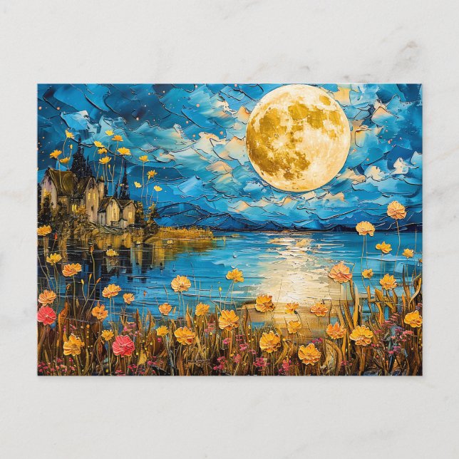 Abstrakte Aquarelldarstellung der Vollmonddecke Postkarte (Vorderseite)