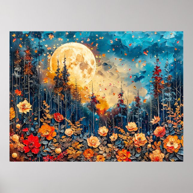 Abstrakte Aquarelldarstellung Vollmond Poster (Vorne)