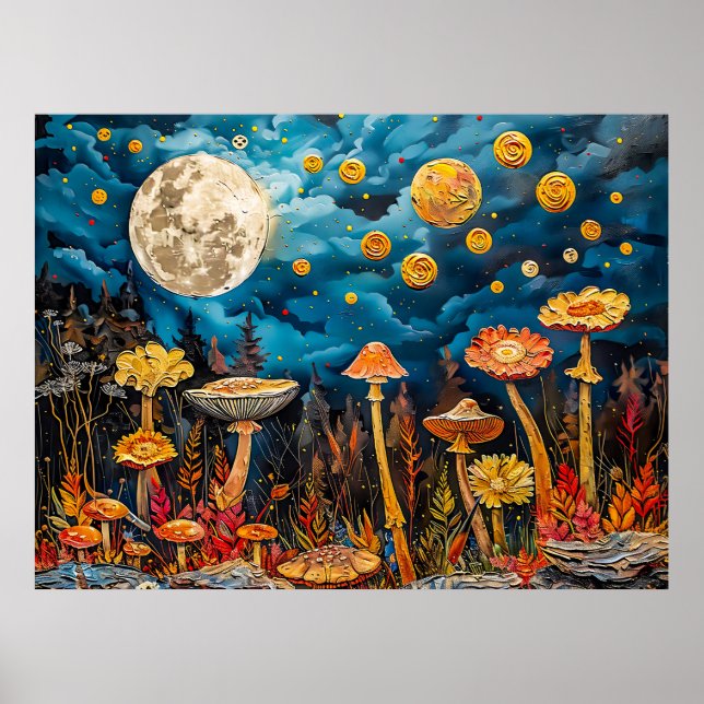 Abstrakte Aquarelldarstellung Vollmond Poster (Vorne)