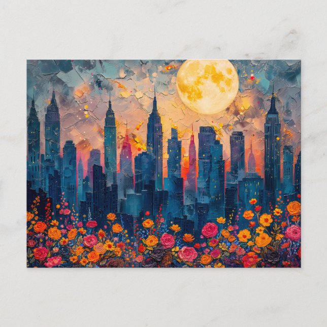 Abstrakte Aquarelldarstellung Vollmond Postkarte (Vorderseite)