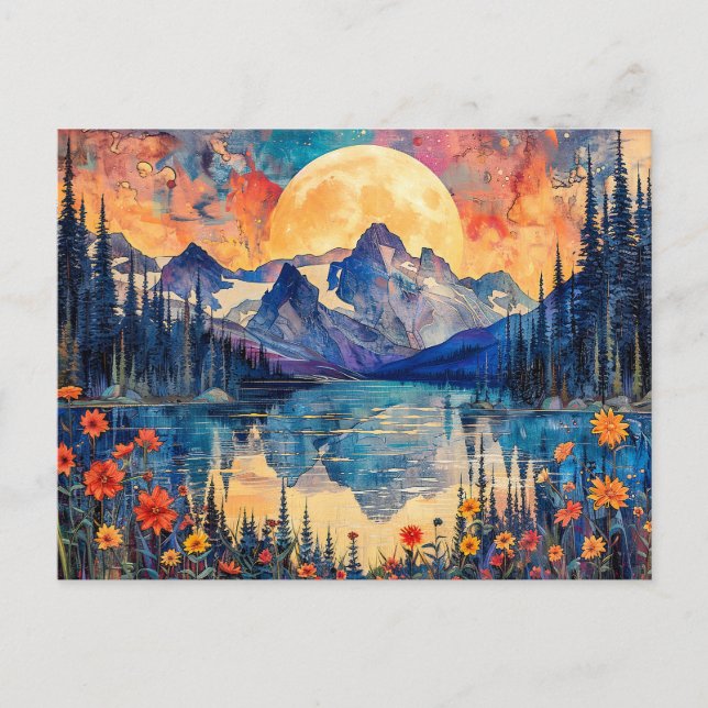 Abstrakte Aquarelldarstellung Vollmond Postkarte (Vorderseite)