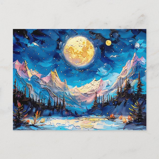 Abstrakte Aquarelldarstellung Vollmond Postkarte (Vorderseite)