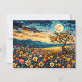 Abstrakte Aquarelldarstellung Vollmond Postkarte