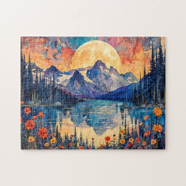 Abstrakte Aquarelldarstellung Vollmond Puzzle (Horizontal)