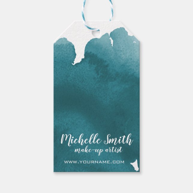 Abstrakte Aquarellfarbe aquamariner Pinselstrich Geschenkanhänger (Vorderseite)