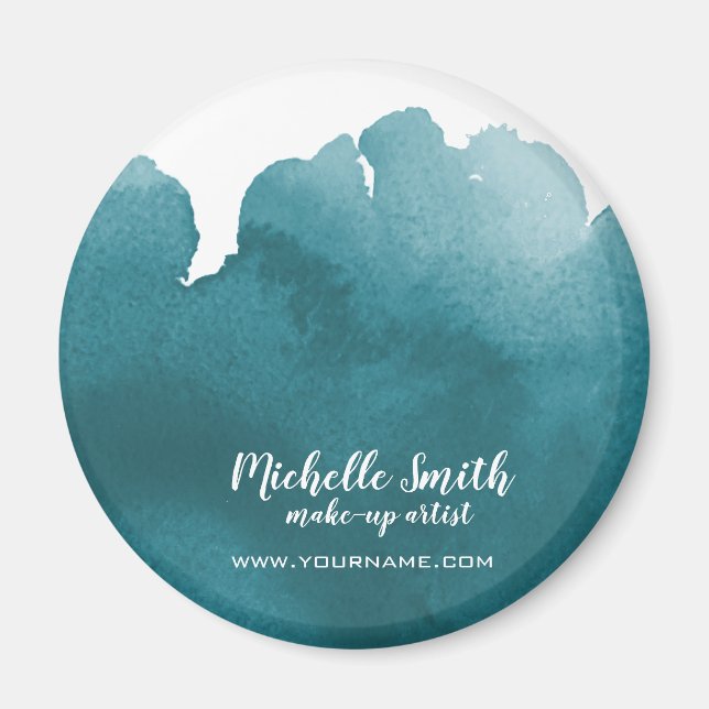 Abstrakte Aquarellfarbe aquamariner Pinselstrich Magnet (Vorne)