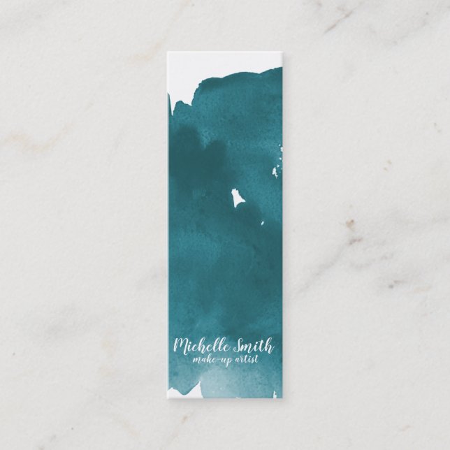 Abstrakte Aquarellfarbe aquamariner Pinselstrich Mini Visitenkarte (Vorderseite)
