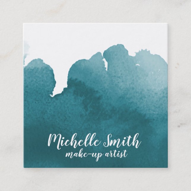 Abstrakte Aquarellfarbe aquamariner Pinselstrich Quadratische Visitenkarte (Vorderseite)
