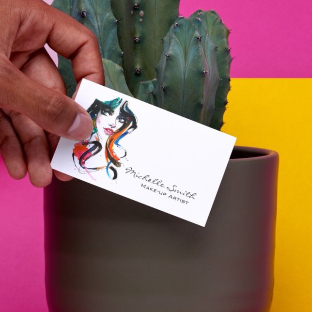 Abstrakte Aquarellfarbe farbige Frauenschminke Bus Visitenkarte (Von Creator hochgeladen)