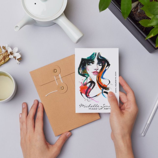 Abstrakte Aquarellfarbe farbige Frauenschminke Pos Postkarte (Von Creator hochgeladen)